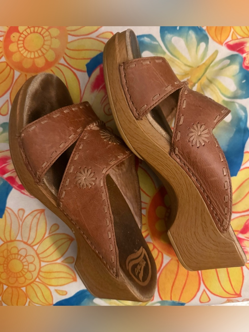 Dansko Brown Floral-Embossed Leather Slip-On Clogs